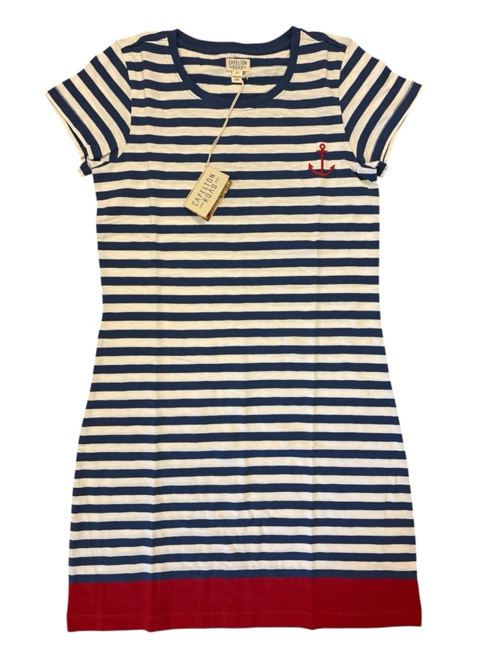 Capelton Road Nautial Stripe T Shirt Dress with Red anchor embroidery, NWT